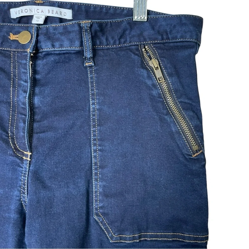 Veronica Beard Women 10 Denim Joggers Jeans Ankle Button Blue Stretch Mid Rise